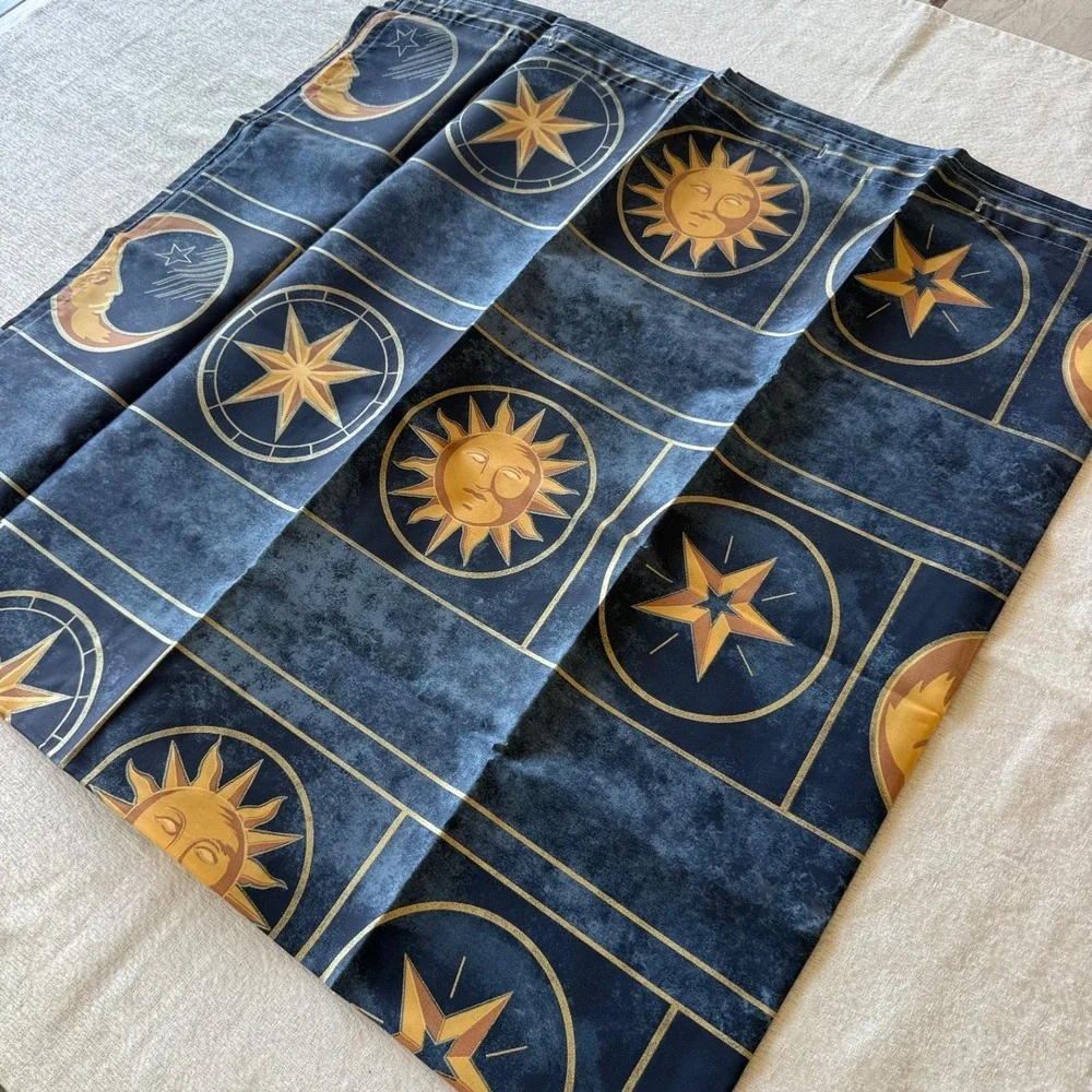 Vintage Celestial Fabric Shower Curtain Sun Moon Stars Blue Bathroom Decor